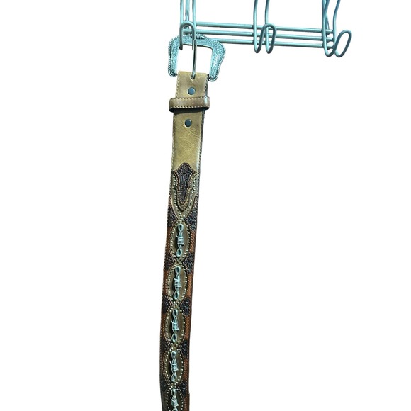 fashionable men’s leather belt with metal loops designs 36 inch - Picture 3 of 7